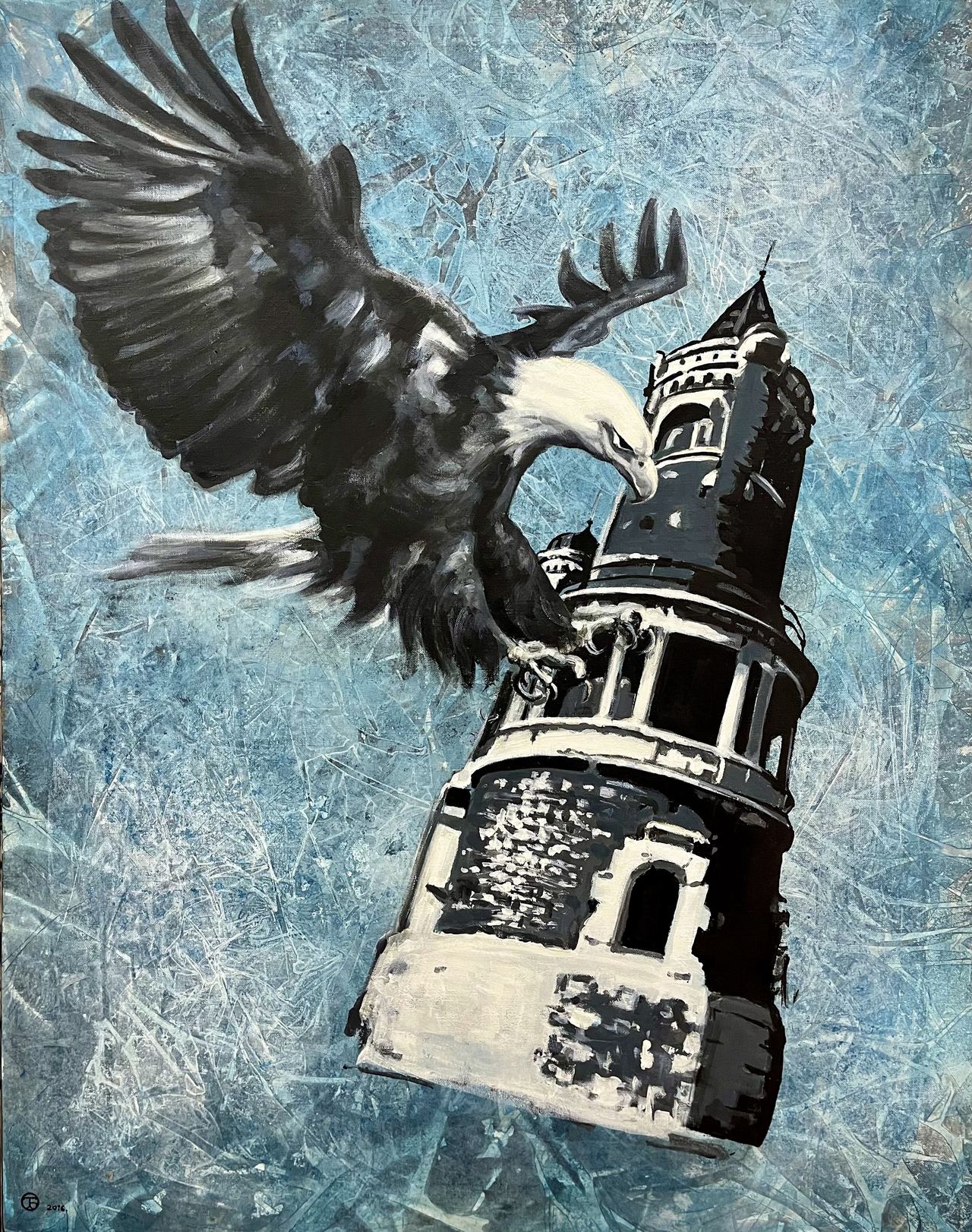 Jelena Bibić, painting of an eagle landing on Gardoš Tower